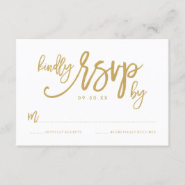 Chic Hand Letted Gold Wedding RSVP Card Karte