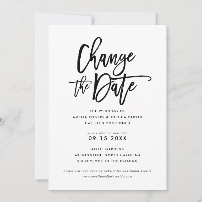 Chic Hand Letted Hochzeit| Datum ändern Einladung (Vorderseite)