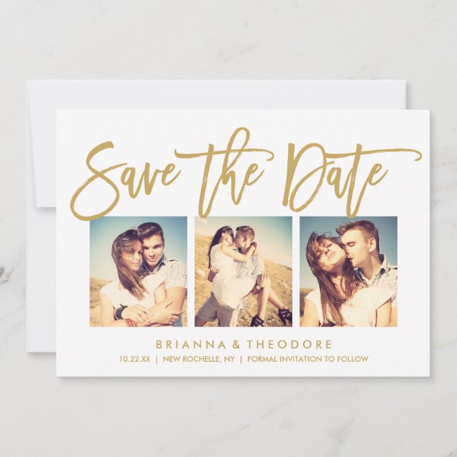 Chic Hand Letted Save the Date Foto Collage (Vorderseite)