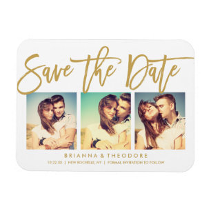 Chic Hand Letted Save the Date Foto Collage Magnet