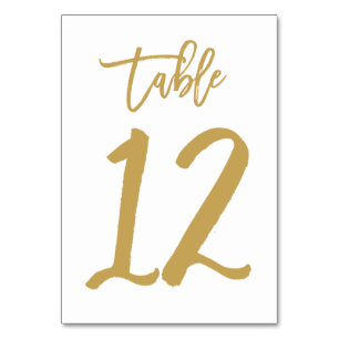 Chic Hand Letted Tischnummer Gold   Tabelle 12