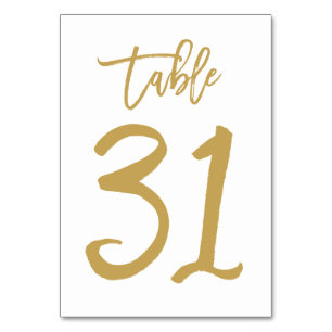 Chic Hand Letted Tischnummer Gold   Tabelle 31