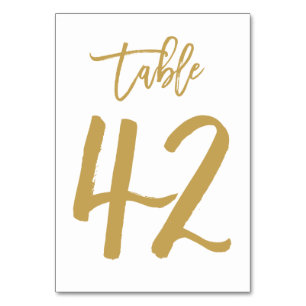 Chic Hand Letted Tischnummer Gold   Tabelle 42
