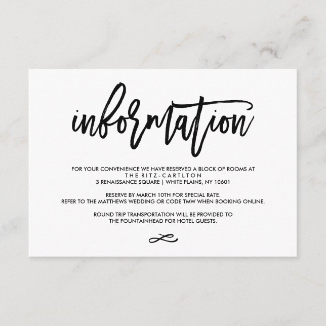Chic Hand Letted Wedding Information Card Begleitkarte (Vorderseite)