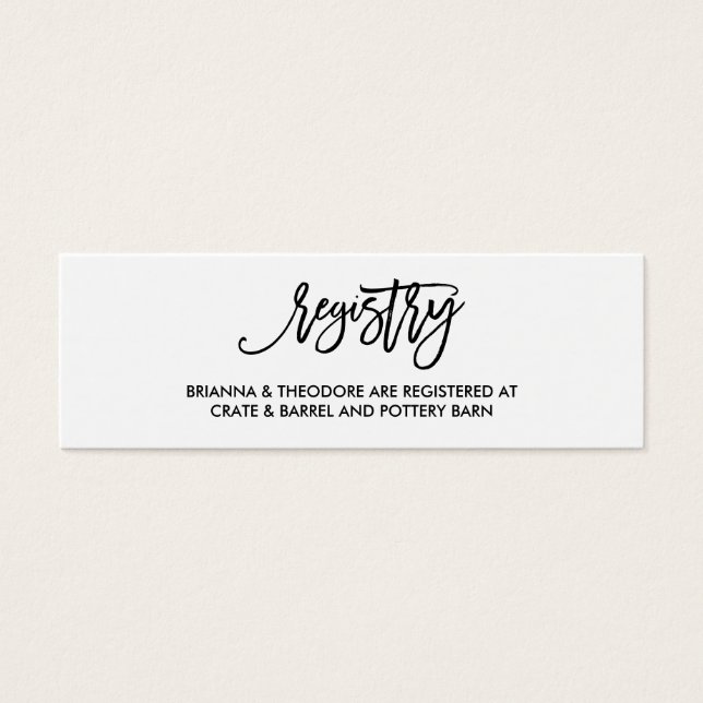 Chic Hand Letted Wedding Registry Card (Vorderseite)