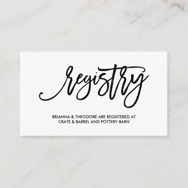 Chic Hand Letted Wedding Registry Card Begleitkarte (Vorderseite)