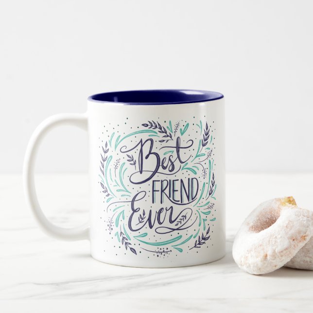 Chic Hand Letter Bester Freund je Personalisiert Zweifarbige Tasse (Mit Donut)