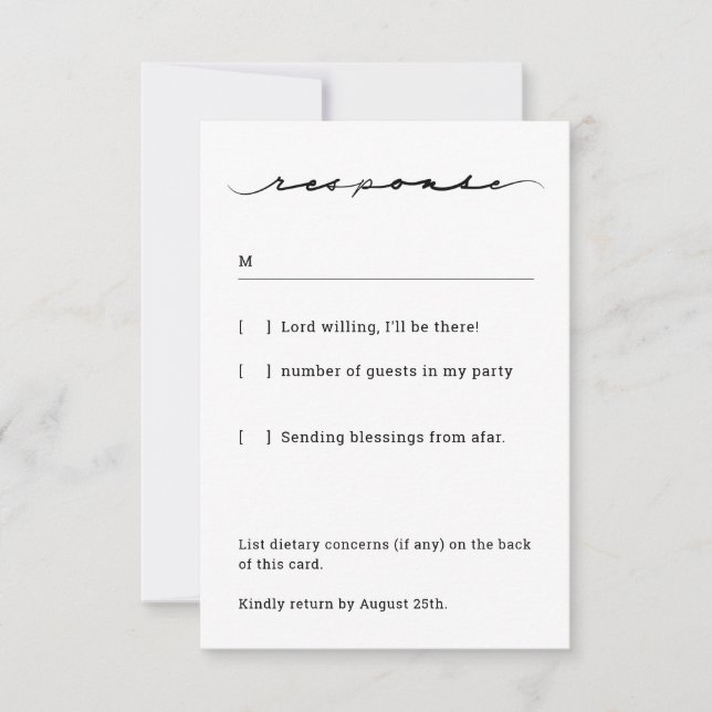 Chic Hand Letter Response Card RSVP Karte (Vorderseite)