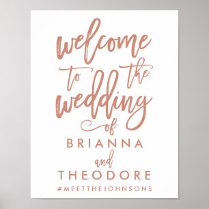 Chic Hand Letter Rose Wedding Willkommenszeichen Poster