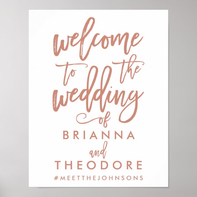 Chic Hand Letter Rose Wedding Willkommenszeichen Poster (Vorne)