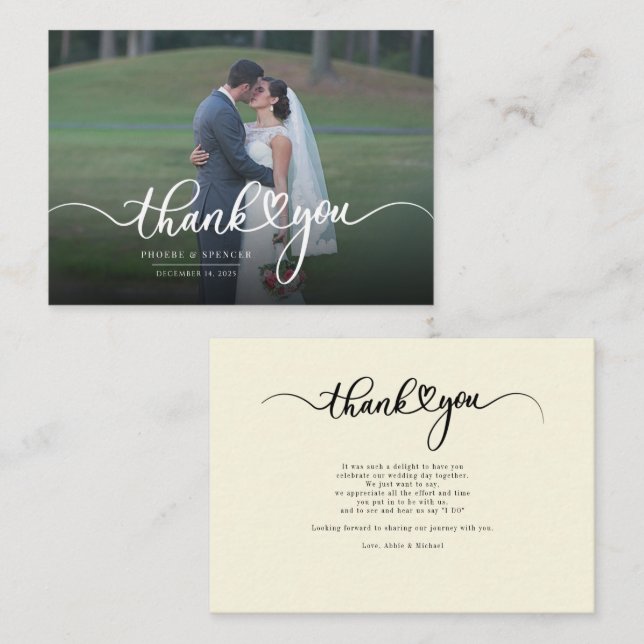 Chic Hand Letter Wedding Foto Vielen Dank Mitteilungskarte (Vorne/Hinten)