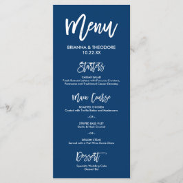 Chic Hand Letter Wedding Menu Navy Blue Menükarte