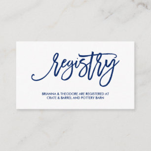 Chic Hand Letter Wedding Registry Card Navy Begleitkarte