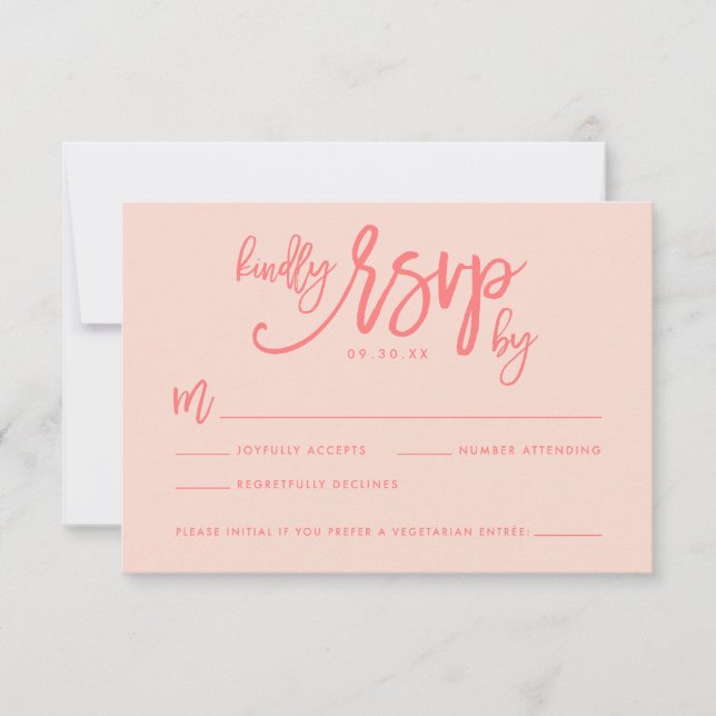Chic Hand Letter Wedding RSVP Card | Korallen (Vorderseite)