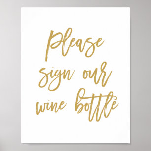 Chic Hand Letter Wedding Sign Unsere Weinflasche Poster
