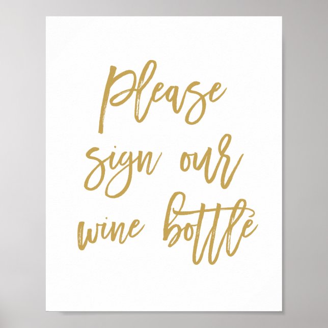 Chic Hand Letter Wedding Sign Unsere Weinflasche Poster (Vorne)