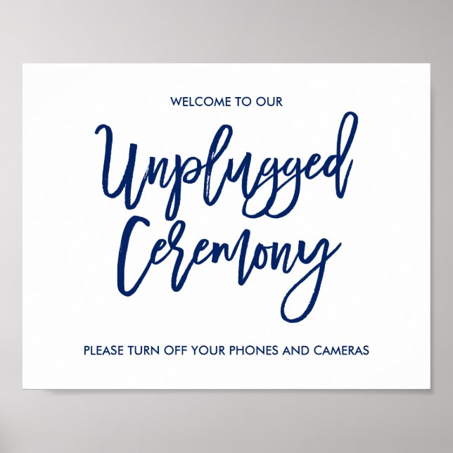 Chic Hand Letter Wedding Unplugged Zeremony Sign Poster (Vorne)