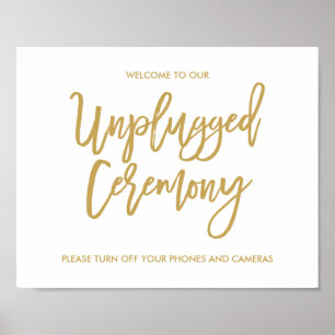Chic Hand Letter Wedding Unplugged Zeremony Sign Poster