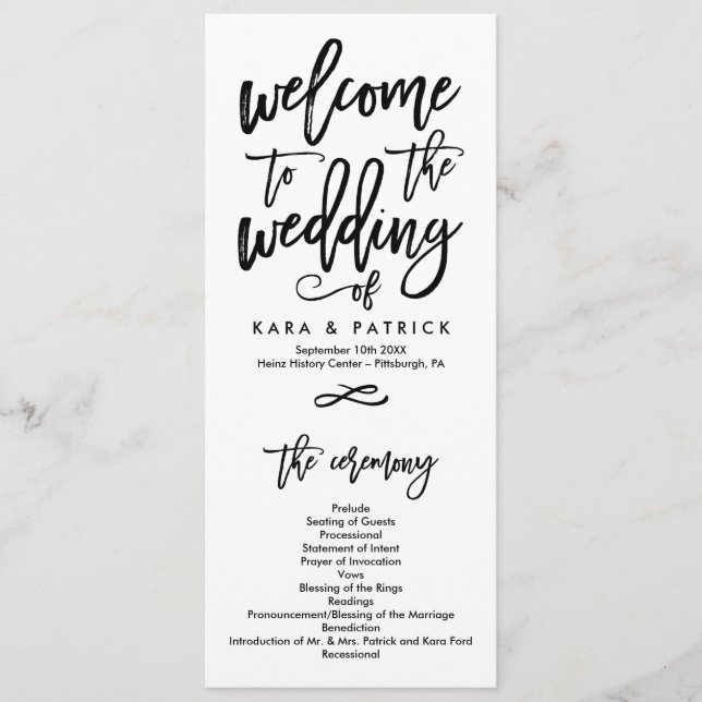 Chic Hand Letter Wedding Zeremony Program Programm (Vorderseite)