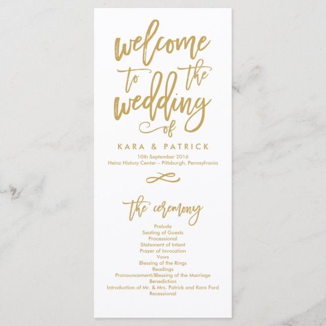 Chic Hand Letter Wedding Zeremony Program Programm (Vorderseite)