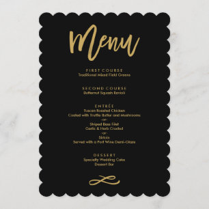 Chic Hand Lettered Gold and Black Wedding Menu Menükarte