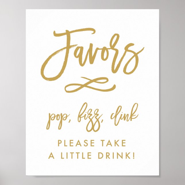 Chic Hand Lettered Gold Favoriten Pop, Fizz, Clink Poster (Vorne)