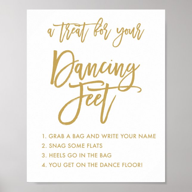Chic Hand Lettered Gold Wedding Dancing Feet Sign Poster (Vorne)