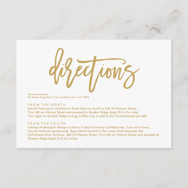 Chic Hand Lettered Gold Wedding Directors Card Begleitkarte (Vorderseite)