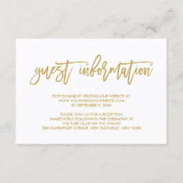 Chic Hand Lettered Gold Wedding Guest Information Begleitkarte