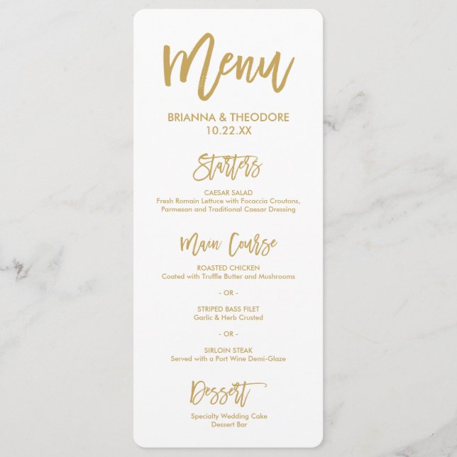 Chic Hand Lettered Gold Wedding Menu Menükarte (Vorderseite)