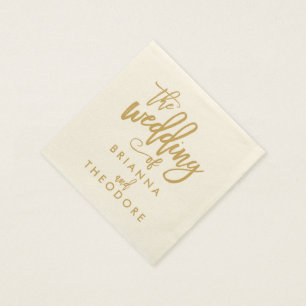 Chic Hand Lettered Gold Wedding Napkins Serviette
