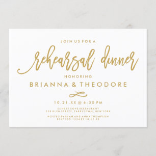Chic Hand Lettered Gold Wedding Probe Dinner Einladung