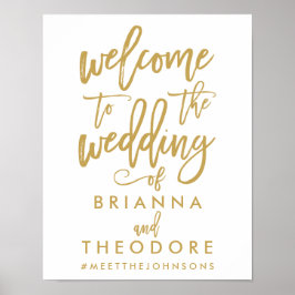 Chic Hand Lettered Gold Wedding Willkommenszeichen Poster