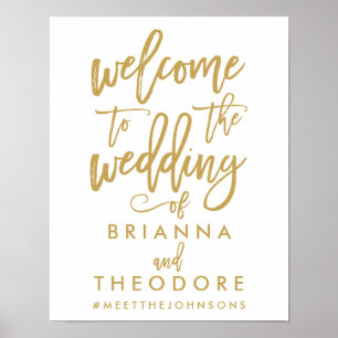 Chic Hand Lettered Gold Wedding Willkommenszeichen Poster