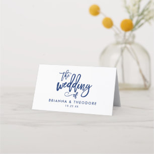 Chic Hand Lettered Navy Hochzeitkarte Platzkarte