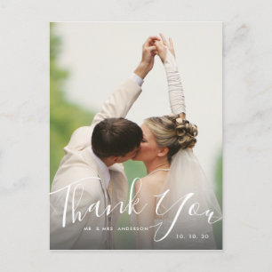 Chic Hand Lettered Script Foto Wedding Vielen Dank Postkarte