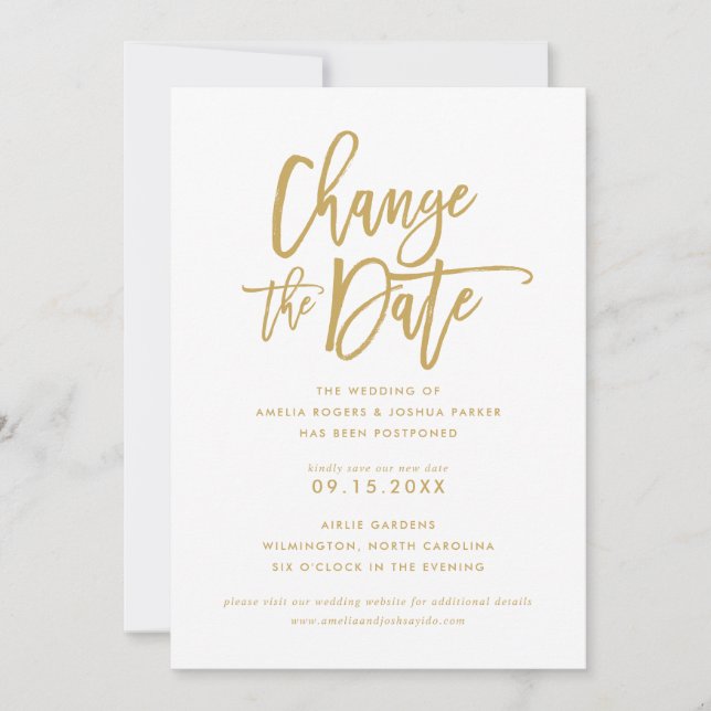 Chic Hand Lettered Wedding | Datum Gold ändern Einladung (Vorderseite)