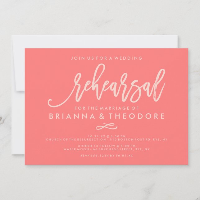 Chic Hand Lettered Wedding Probe Coral Einladung (Vorderseite)