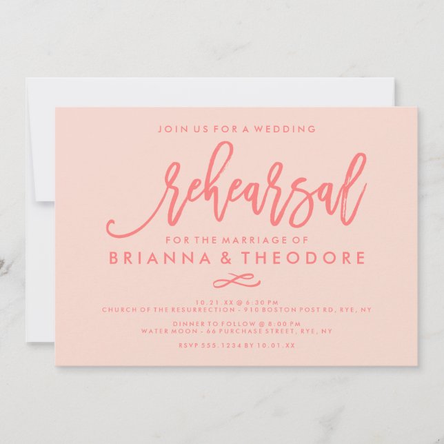 Chic Hand Lettered Wedding Probe Coral Einladung (Vorderseite)