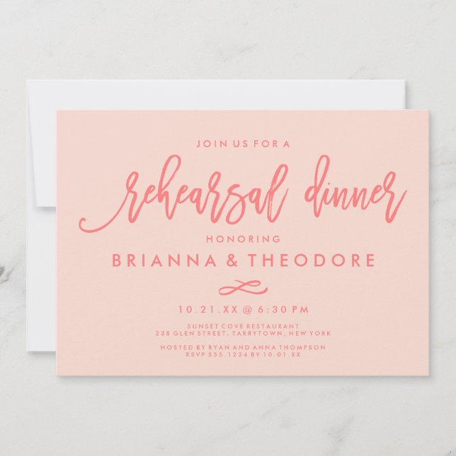 Chic Hand Lettered Wedding Probe Dinner Coral Einladung (Vorderseite)