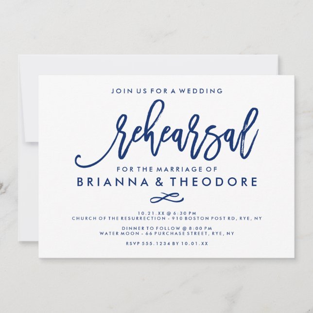 Chic Hand Lettered Wedding Probe Navy Einladung (Vorderseite)