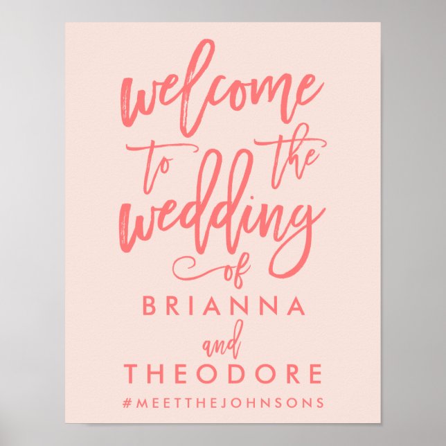 Chic Hand Lettered Wedding Welcome Sign Coral Poster (Vorne)