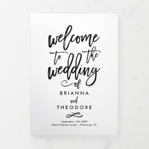 Chic Hand Lettered Wedding Zeremony Foto Program Dreifach-gefaltete Programmkarte