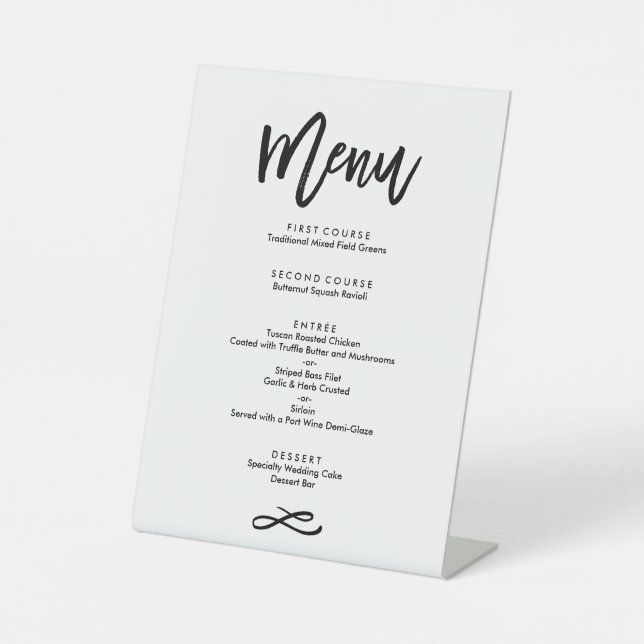 Chic Hand Lettered Wedtered Menu Black Sockelschild (Vorderseite)