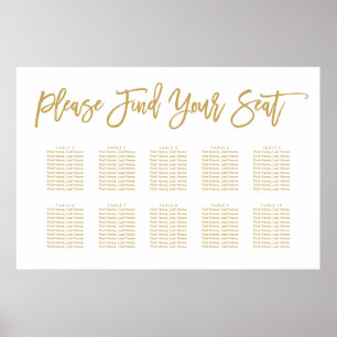 Chic Hand Letting Seating Chart Gold Poster