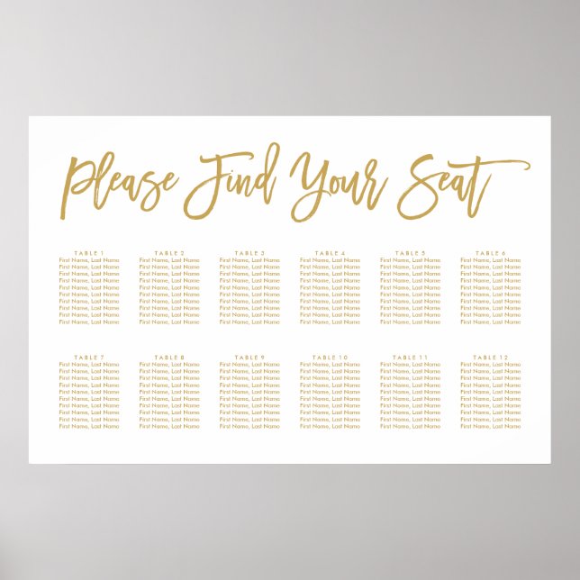Chic Hand Letting Seating Chart Gold Poster (Vorne)