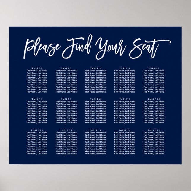 Chic Hand Letting Seating Chart Marine Poster (Vorne)