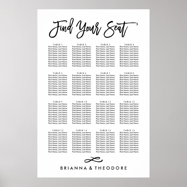 Chic Hand Letting Seating Chart Poster (Vorne)