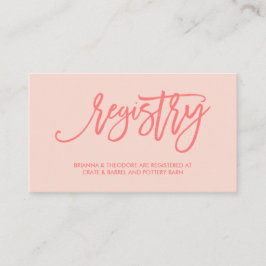 Chic Hand Letting Wedding Registry Card Coral Begleitkarte