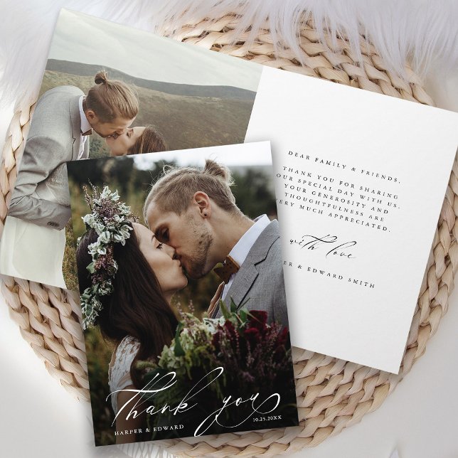Chic Hand Lettré 2 Mariage photo Carte de remercie (Front & Inside)